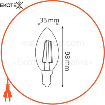 Лампа филамент LED 6W свеча Е14 2700К 700Lm 220-240V/100