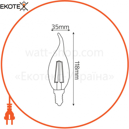 Лампа філамент LED 4W свічка на вітрі Е14 4200K 420Lm 220-240V/100