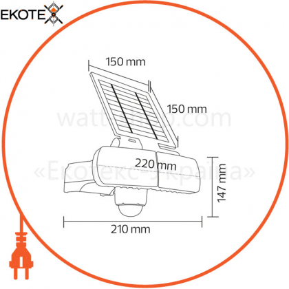 Светильник с д/р. на солнечной панели LED 8W 6400K 600Lm IP44/1/12