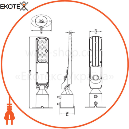 Светильник консольный поворот. SMD LED 30W 6400K 3600Lm 100 265V IP65 424x67мм. d 60/20