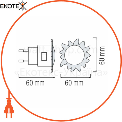 Ночник LED 0,4W 25Lm 220-240V 60x60мм. солнце синий/200