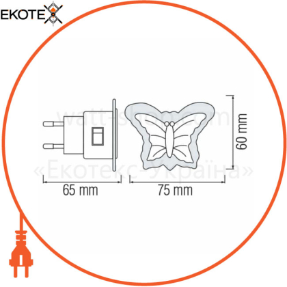 Ночник LED 0,3W 20Lm 220-240V 60x75мм. бабочка красная/200