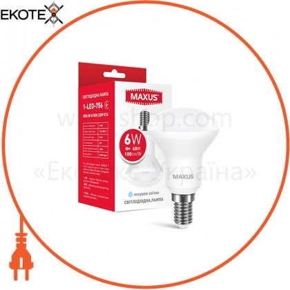 Maxus 1-LED-756 лампа светодиодная r50 6w 4100k 220v e14