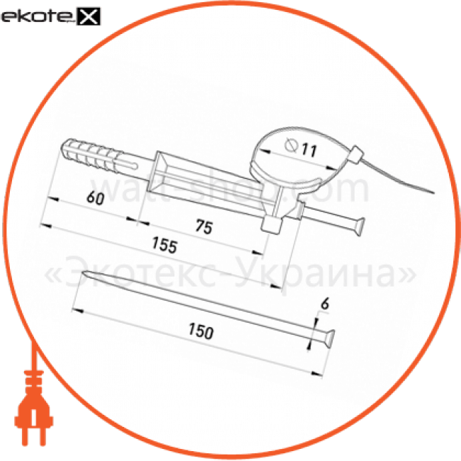 Enext p046003 дюбель со стяжкой e.holder.pro.60 под гвоздь, дистанционный 60мм