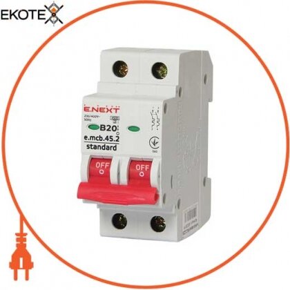 Enext s001018 модульный автоматический выключатель e.mcb.stand.45.2.b20, 2р, 20а, в, 4,5 ка