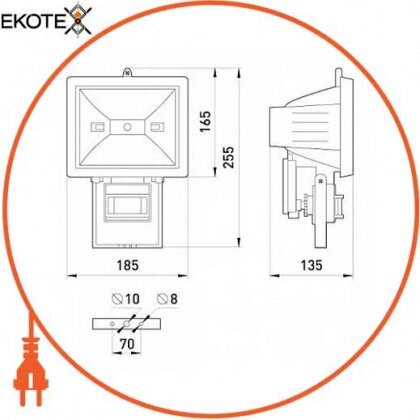 Enext l003012 светильник e.halogen.move.500.black 500вт, черный прожектор с датчиком движения