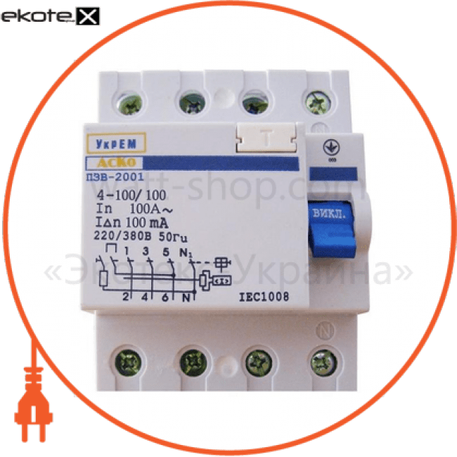 АСКО-УКРЕМ A0020010013 устройство защитного отключения укрем узо-2001 4г / 32а / 30ма аско