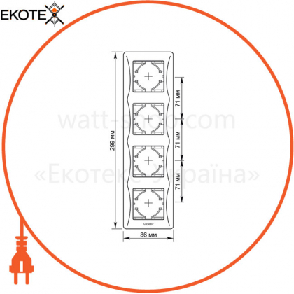 VIDEX BINERA Рамка кремовая 4 поста вертикальная (VF-BNFR4V-CR) (12/72)