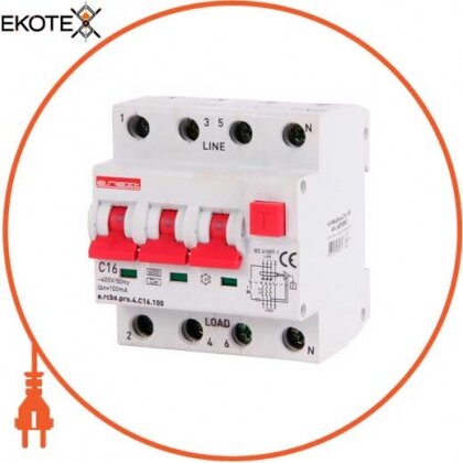 Enext p0720021 выключатель дифференциального тока с защитой от сверхтоков e.rcbo.pro.4.c16.100, 3p+n, 16а, с, тип а, 100ма