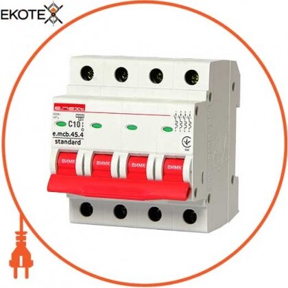 Enext s002046 модульный автоматический выключатель e.mcb.stand.45.4.c10, 4р, 10а, c, 4,5 ка