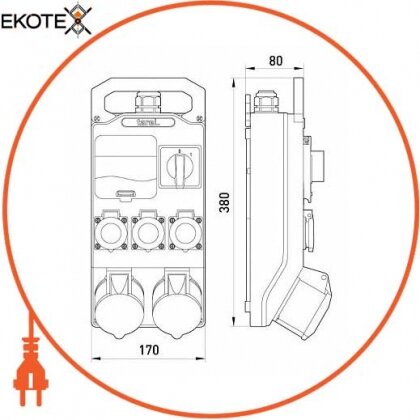 Enext 332 монтажный набор-окно 4 мод., изм. 0-1, 16a 5p, 3x16a 3p, 250v