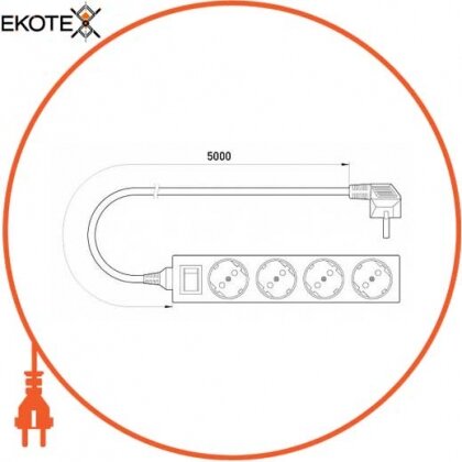 Enext s042014 удлинитель e.es.4.5.z.s.b 4 гнезда, 5м, с з/к, с выключателем, baby protect