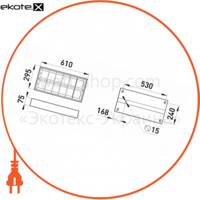 Enext l001040 светильник люминесцентный растровый накладной e.lum.raster.apparent.2.20.b 2х20w, спаренная пра