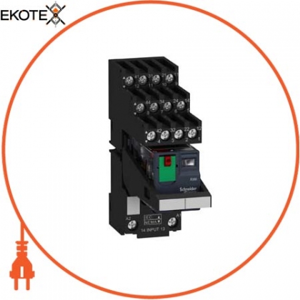 Schneider RXM4AB2P7PVS miniature plug-in relay pre-assembled, 6 a, 4 co, lockable test button, led, separate terminal socket, 230 v ac