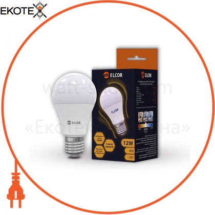 Elcor 534307 светодиодная led лампа elcor 534307 е27 а60 12вт 1280лм 4200к