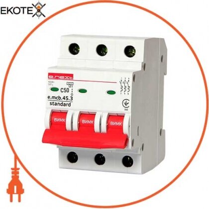 Enext s002036 модульний автоматичний вимикач e.mcb.stand.45.3.c50, 3р, 50а, c, 4,5 ка