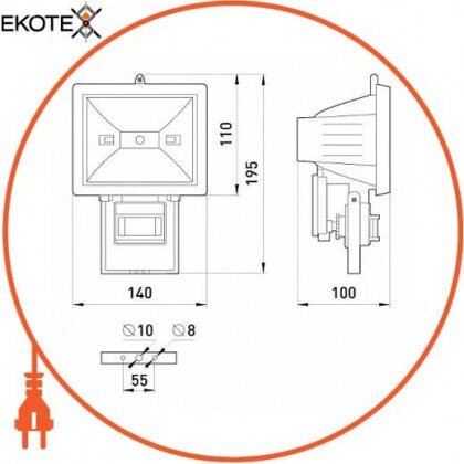 Enext l003009 светильник e.halogen.move.150.white 150вт, белый прожектор с датчиком движения