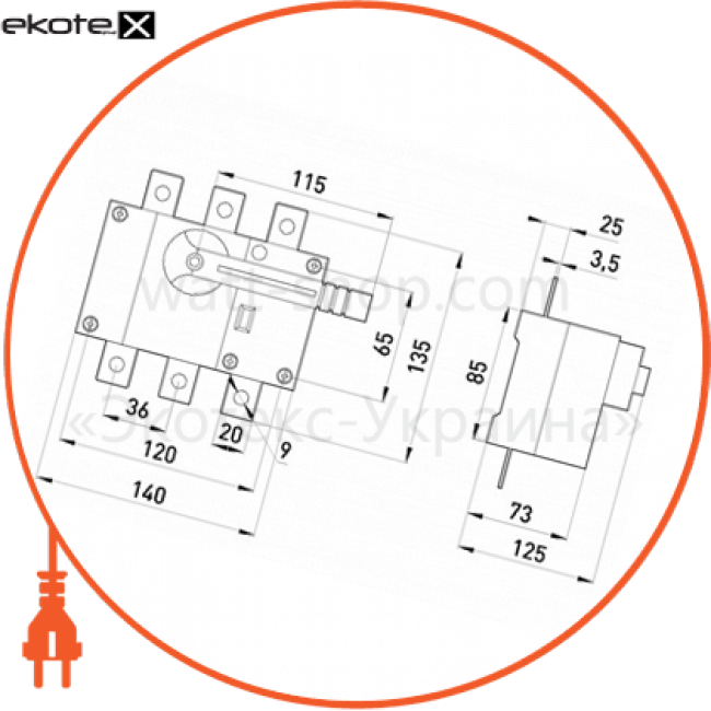 Enext i0590001 выключатель-разъединитель нагрузки e.industrial.ukg.125.3, 3р, 125а, с фронтальной рукояткой управления