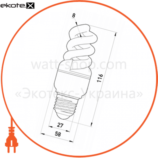 Enext l0260031 лампа энергосберегающая e.save.screw.e27.25.4200.t2, тип screw, патрон е27, 25w, 4200 к, колба т2