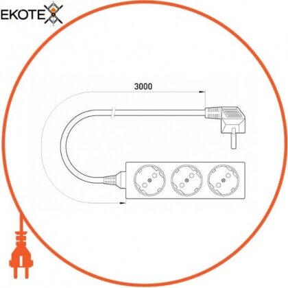 Enext s042004 удлинитель e.es.3.3.z.b 3 гнезда, 3м, с з/к, baby protect