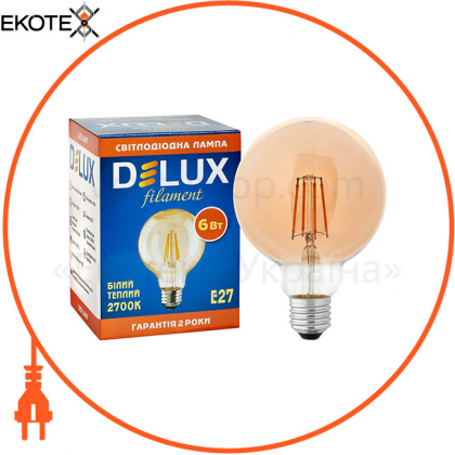 Лампа светодиодная DELUX G95 6 Вт 2700K 220В E27  filament