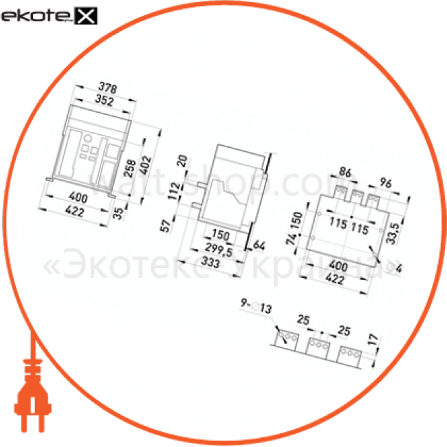 Enext i0810003 воздушный автоматический выключатель e.acb.3200d.2500, выкатной, 0,4 кв, 3р, стандартный электронный расцепитель, мотор-привод и независимый расцепитель 220в