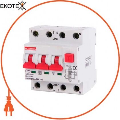Enext p0720022 выключатель дифференциального тока с защитой от сверхтоков e.rcbo.pro.4.c25.100, 3p+n, 25а, с, тип а, 100ма