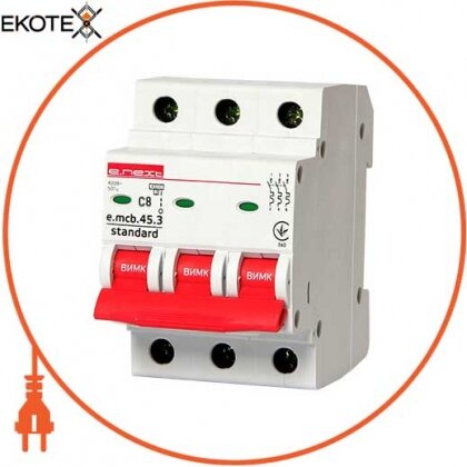 Enext s002045 модульный автоматический выключатель e.mcb.stand.45.3. c8, 3р, 8а, c, 4,5 ка