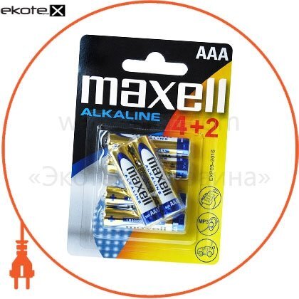 Maxell 790240.04 щелочная батарейка maxell alkaline aaа/lr03 6шт/уп (4+2)blister