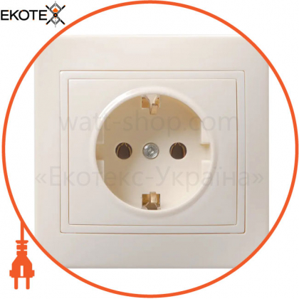 Розетка 1-местная РС10-3-Км с заземляющим контактом без защитной шторки 16А керамика КВАРТА кремовый IEK