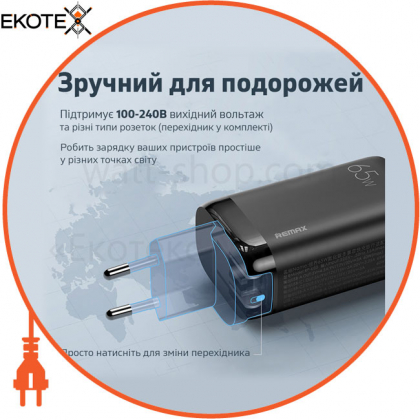 Зарядний пристрій REMAX LIGIL SERIES 65W PD + QC FAST CHARGER WHITE (RP-U55)