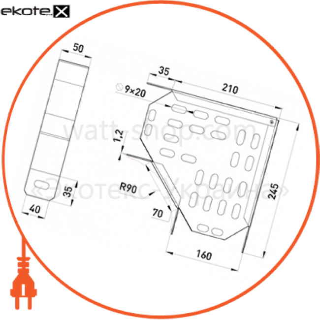 Enext 116-5 угол горизонтальный 90 град 160х50