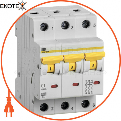 Выключатель автоматический ВА47-60M 3Р 1А 6кА С IEK