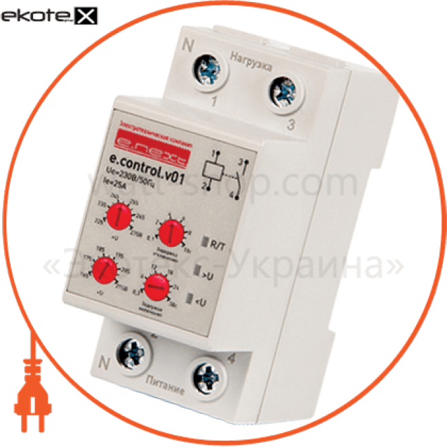 Enext p0690006 реле контроля напряжения однофазный e.control.v01, 25а