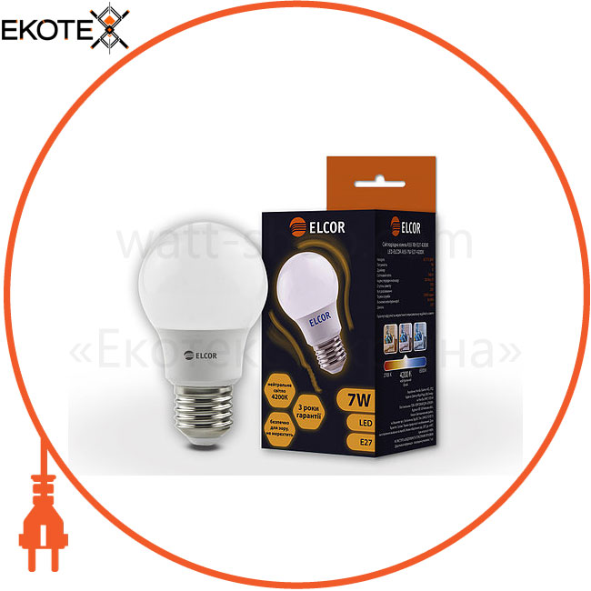 Elcor 534305 светодиодная led лампа elcor 534305 е27 а55 7вт 760лм 4200к