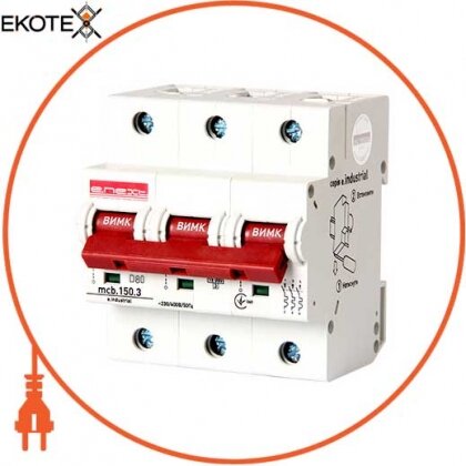 Enext i0630010 модульний автоматичний вимикач e.industrial.mcb.150.3.d80, 3р, 80а, d, 15ка
