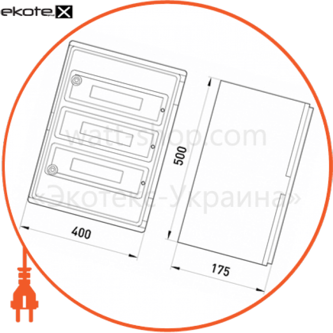 Enext CP5114 корпус ударопрочный из абс-пластика e.plbox.400.500.175.54m.tr, 400х500х175мм, ip65 с прозрачной дверцей и панелью под 54 модули