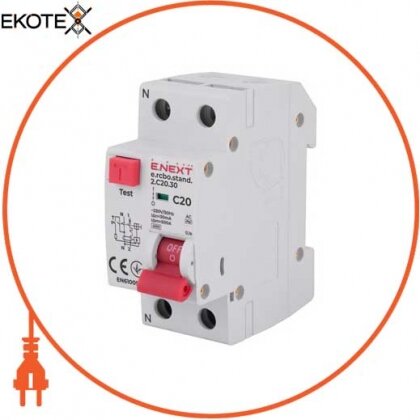 Enext s034104 выключатель дифференциального тока с защитой от сверхтоков e.rcbo.stand.2.c20.30, 1p+n, 20а, с, 30ма