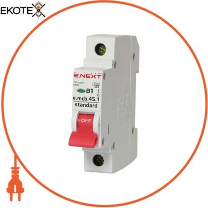 Enext s001001 модульный автоматический выключатель e.mcb.stand.45.1.b1, 1р, 1а, в, 4,5 ка