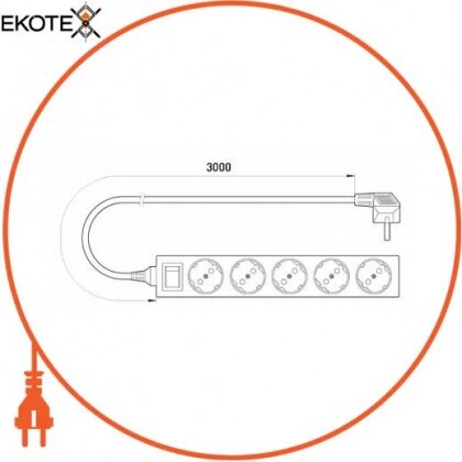 Enext s042019 удлинитель e.es.5.3.z.s.b 5 гнезд, 3м, с з/к, с выключателем, baby protect