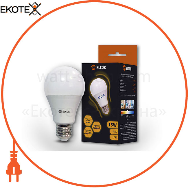 Elcor 534309 светодиодная led лампа elcor 534309 е27 а65 15вт 1500лм 4200к