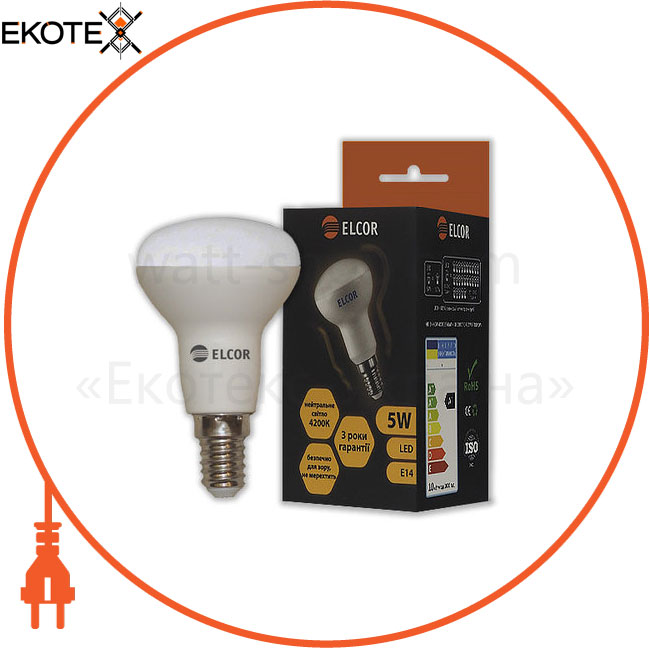 Elcor 534323 светодиодная led лампа elcor 534323 е14 r50 5вт 350лм 4200к