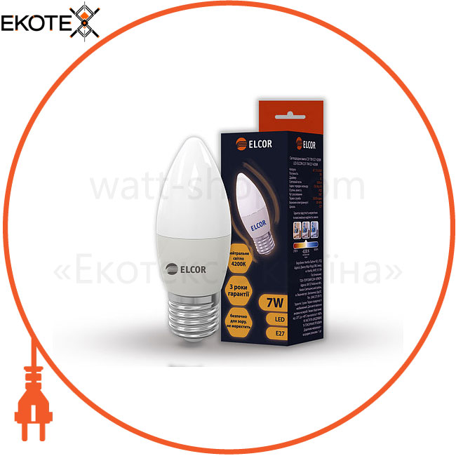 Elcor 534311 led лампа с37 7вт е27 свеча 4200k elcor