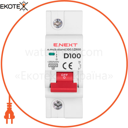 Модульний автоматичний вимикач e.mcb.stand.100.1.D100, 1р, 100А, D, 10кА