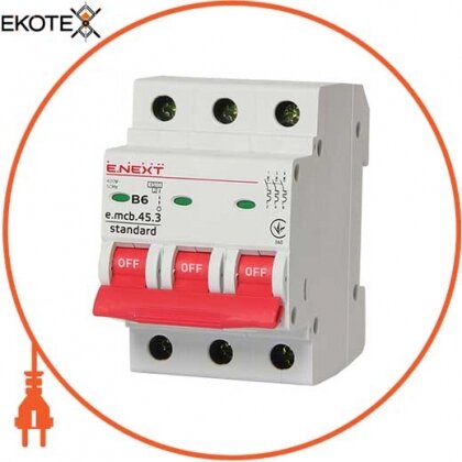 Enext s001024 модульний автоматичний вимикач e.mcb.stand.45.3.b6, 3р, 6а, в, 4,5 ка