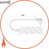 Enext s042008 удлинитель e.es.3.5.z.s.b 3 гнезда, 5м, с з/к, с выключателем, baby protect