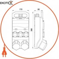 Enext 322 монтажный набор - окно 8 мод, 2x16a 3p+n+z 400v, 3x16a 2p+z 250v