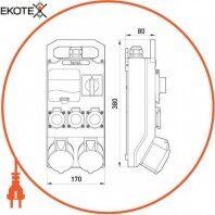 Enext 331 монтажный набор-окно 4 мод, изм. 0-1, 32а 3p+n+z 400v, 16a 3p+n+z 400v, 3x16a 2p+z 250v