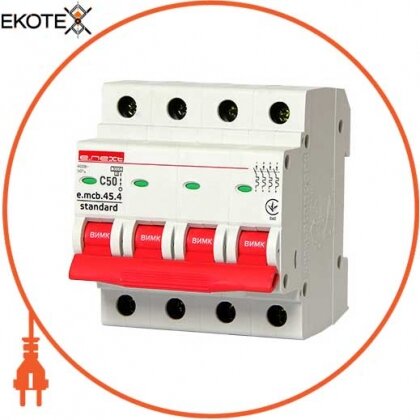 Enext s002052 модульный автоматический выключатель e.mcb.stand.45.4.c50, 4р, 50а, c, 4,5 ка