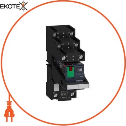 Schneider RXM2AB2B7PVS miniature plug-in relay pre-assembled, 12 a, 2 co, lockable test button, led, separate terminal socket, 24 v ac